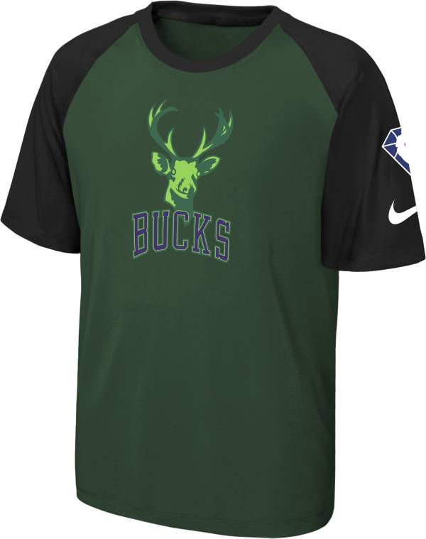 Nike Youth 2021-22 City Edition Milwaukee Bucks Green Pregame Shirt