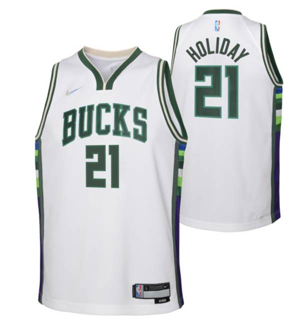 Nike Youth 2021-22 City Edition Milwaukee Bucks Jrue Holiday #21 White Swingman Jersey