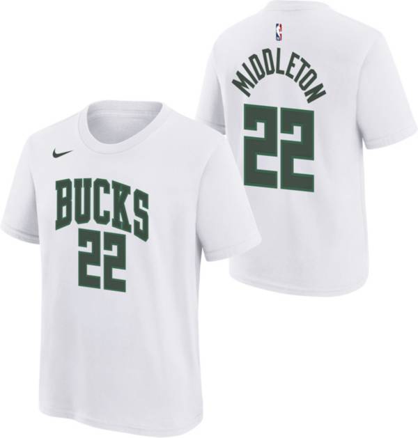 Nike Youth 2021-22 City Edition Milwaukee Bucks Khris Middleton #22 White Player T-Shirt