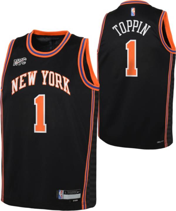 Nike Youth 2021-22 City Edition New York Knicks Obi Toppin #1 Black Swingman Jersey