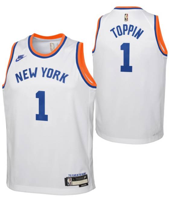 Nike Youth New York Knicks Obi Toppin #1 White Dri-FIT Swingman Jersey