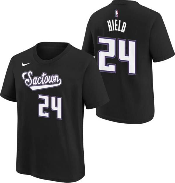 Nike Youth 2021-22 City Edition Sacramento Kings Buddy Hield #24 Black Player T-Shirt