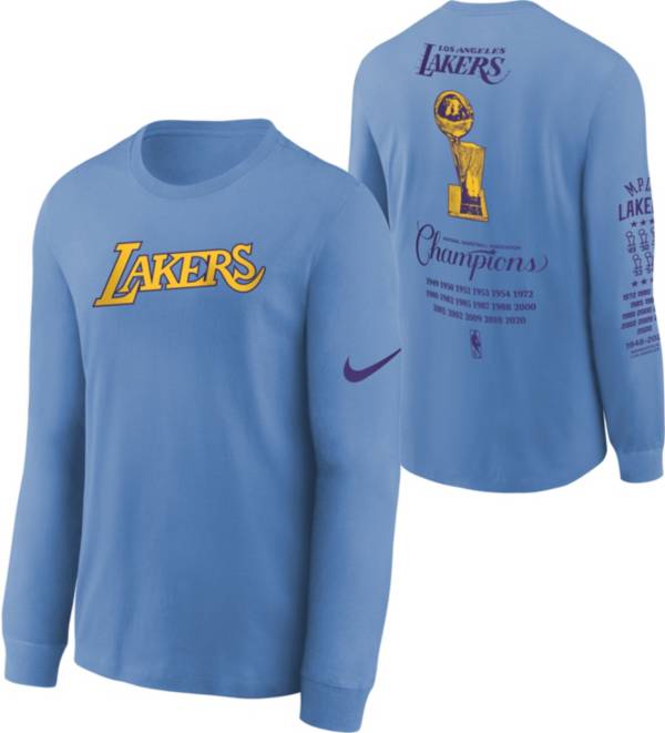 Nike Youth 2021-22 City Edition Los Angeles Lakers Blue Courtside Long Sleeve T-Shirt