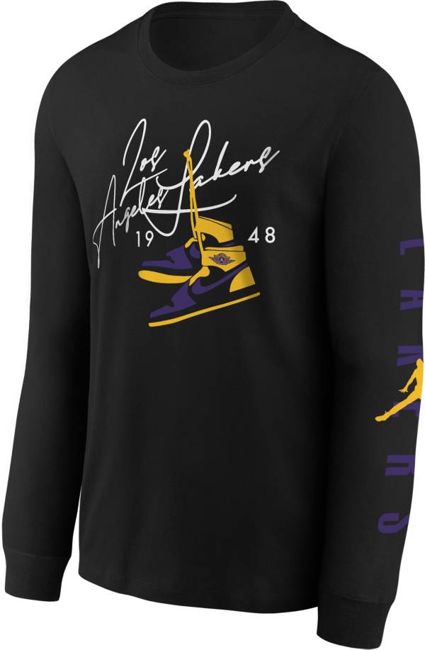 Jordan Youth Los Angeles Lakers Black Long Sleeve Statement T-Shirt