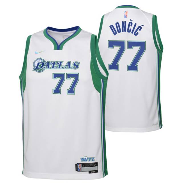 Nike Youth 2021-22 City Edition Dallas Mavericks Luka Doncic #77 White Swingman Jersey