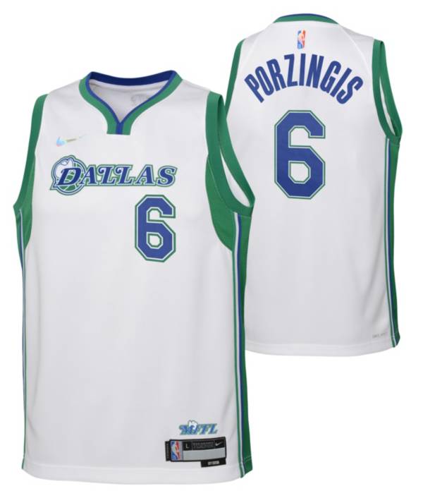 Nike Youth 2021-22 City Edition Dallas Mavericks Kristaps Porzingis #6 White Swingman Jersey