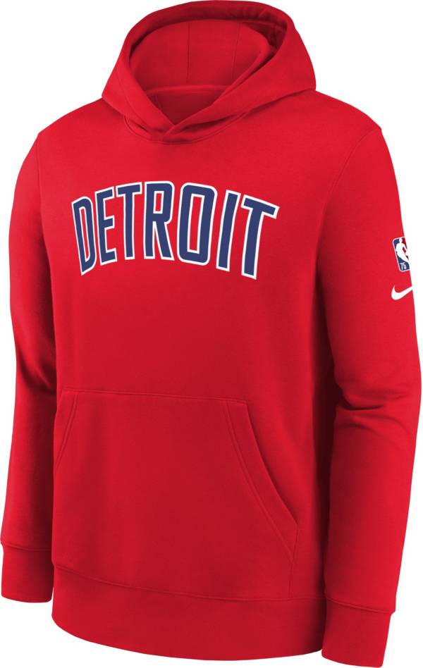 Nike Youth 2021-22 City Edition Detroit Pistons Red Essential Pullover Hoodie