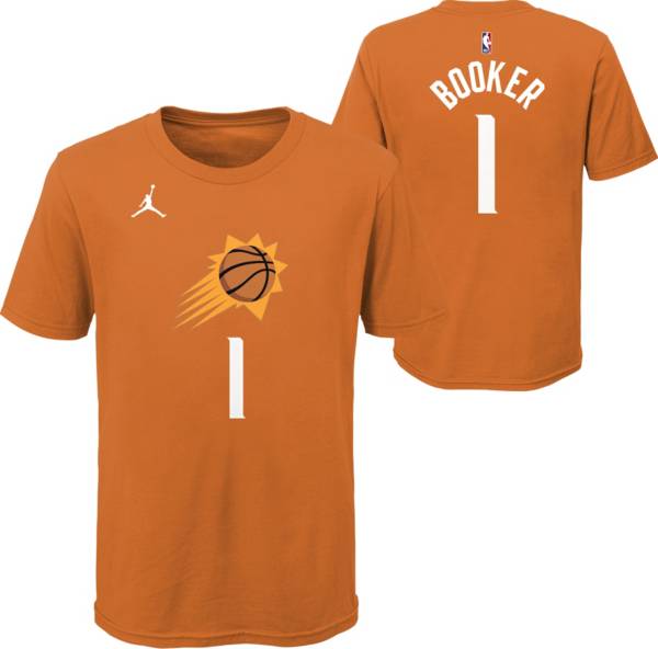 Jordan Youth Phoenix Suns Devin Booker #1 Orange Statement T-Shirt