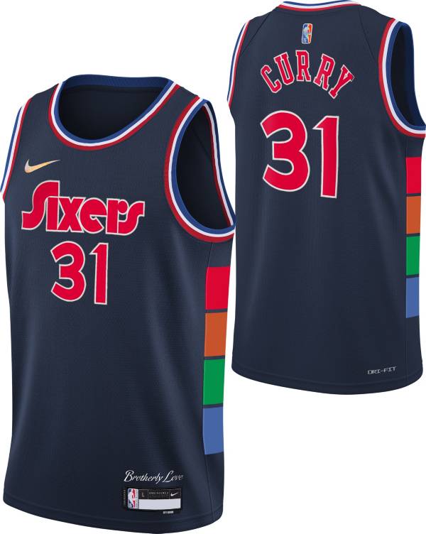 Nike Youth 2021-22 City Edition Philadelphia 76ers Seth Curry #31 Blue Swingman Jersey