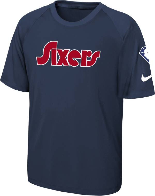 Nike Youth 2021-22 City Edition Philadelphia 76ers Navy Pregame Shirt