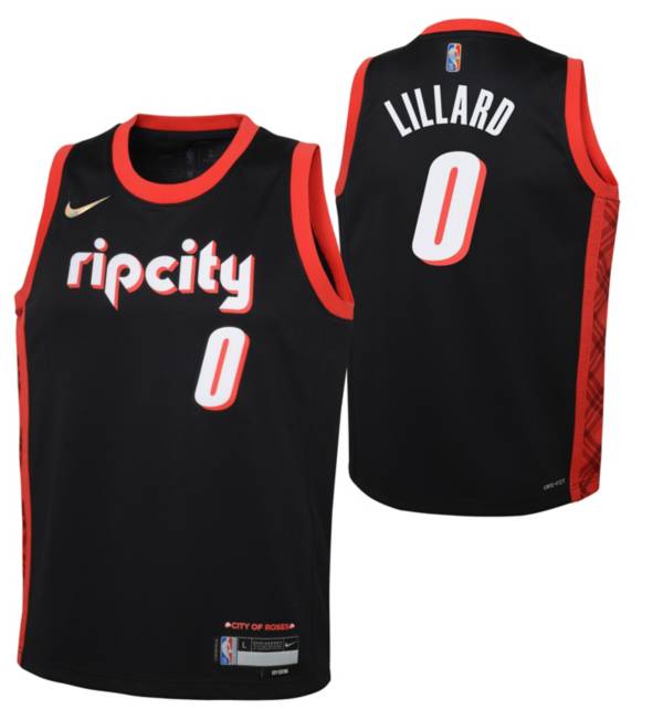 Nike Youth 2021-22 City Edition Portland Trail Blazers Damian Lillard #0 Black Swingman Jersey