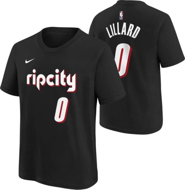 Nike Youth 2021-22 City Edition Portland Trail Blazers Damian Lillard #0 Black Player T-Shirt