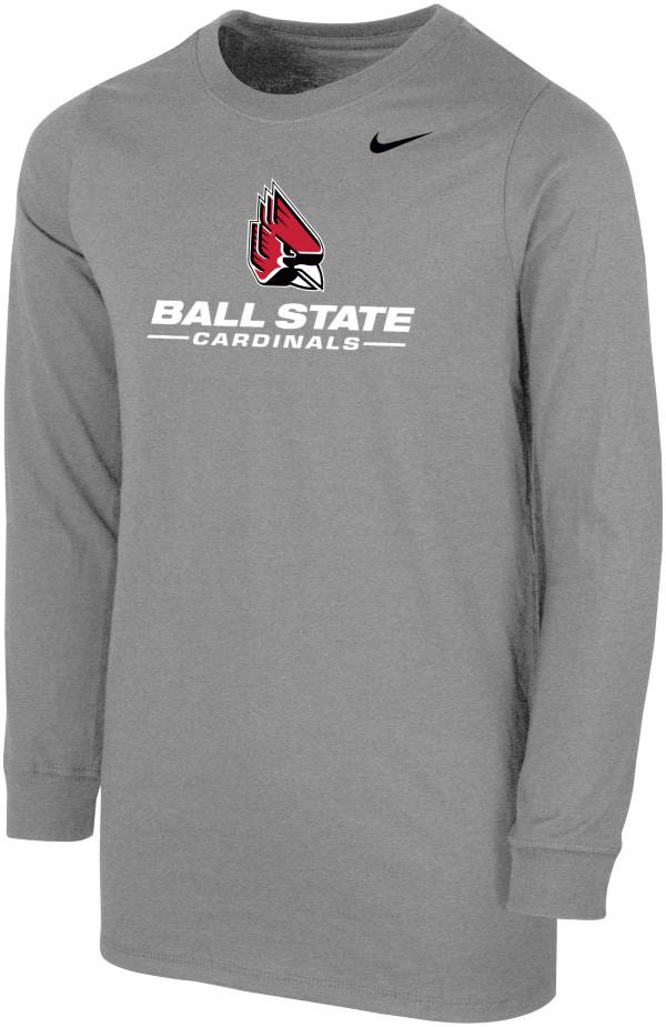 Nike Youth Ball State Cardinals Grey Core Cotton Long Sleeve T-Shirt