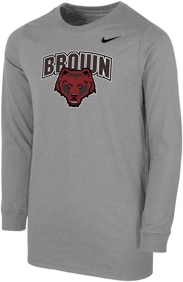 Nike Youth Brown University Bears Grey Core Cotton Long Sleeve T-Shirt