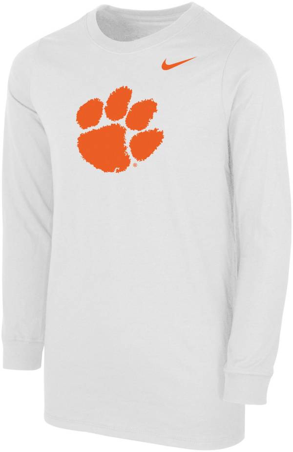 Nike Youth Clemson Tigers Core Cotton Long Sleeve White T-Shirt