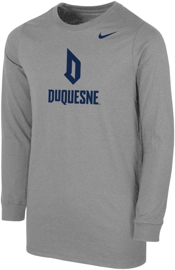 Nike Youth Duquesne Dukes Grey Core Cotton Long Sleeve T-Shirt