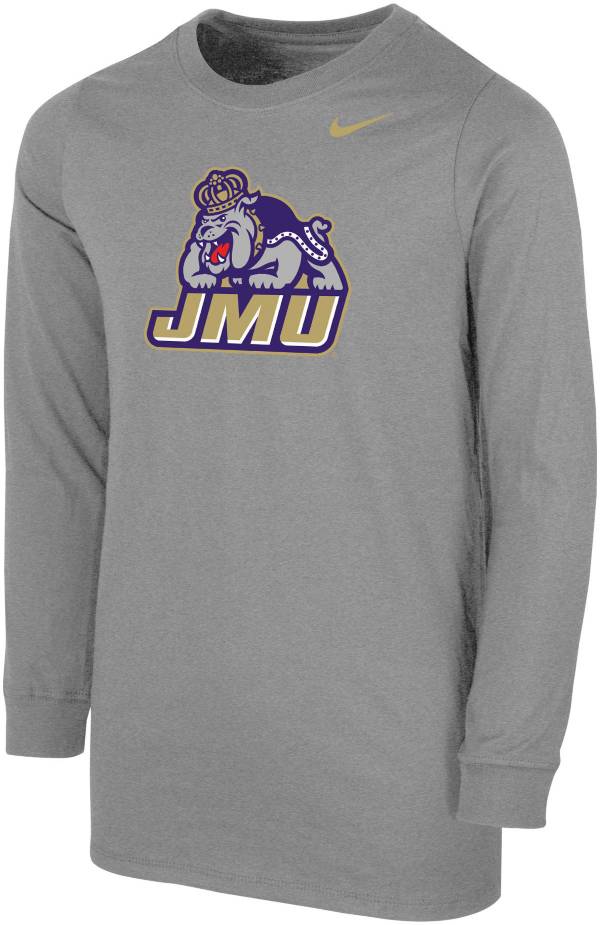 Nike Youth James Madison Dukes Grey Core Cotton Long Sleeve T-Shirt