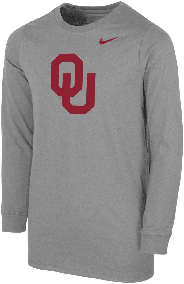 Nike Youth Oklahoma Sooners Grey Core Cotton Long Sleeve T-Shirt