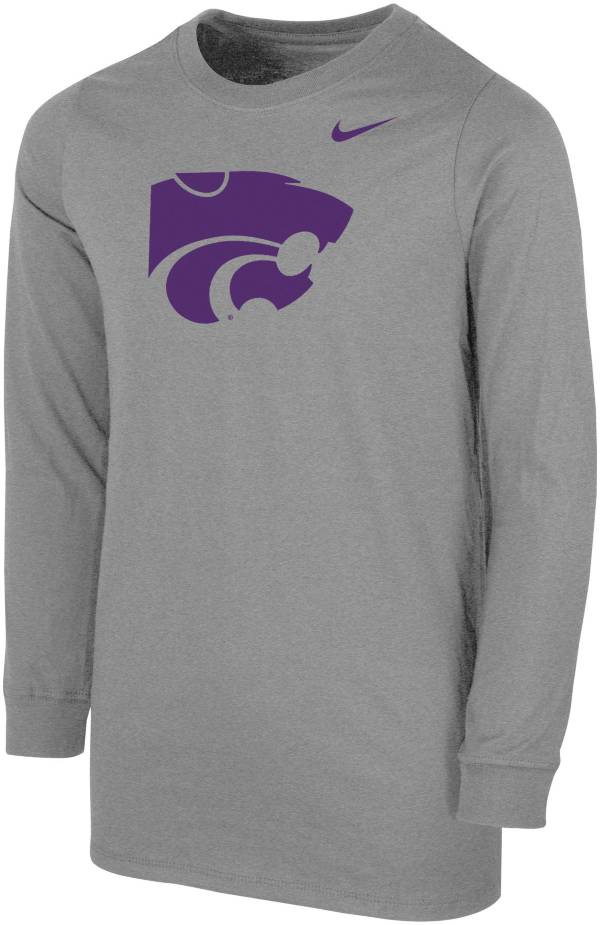 Nike Youth Kansas State Wildcats Grey Core Cotton Long Sleeve T-Shirt