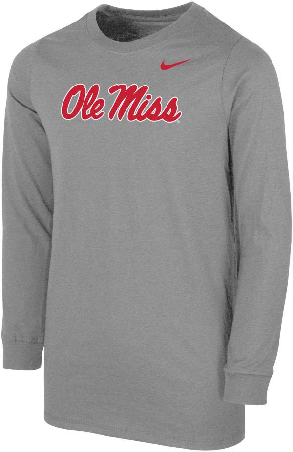 Nike Youth Ole Miss Rebels Grey Core Cotton Long Sleeve T-Shirt