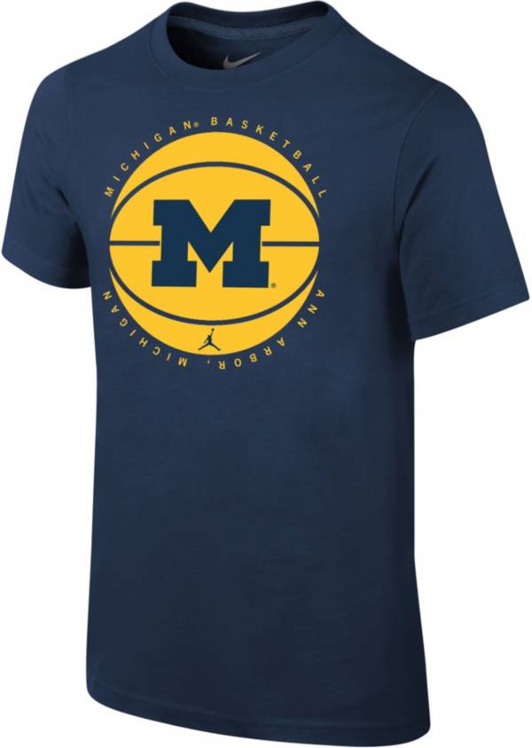 Jordan Youth Michigan Wolverines Blue Cotton Basketball Team T-Shirt