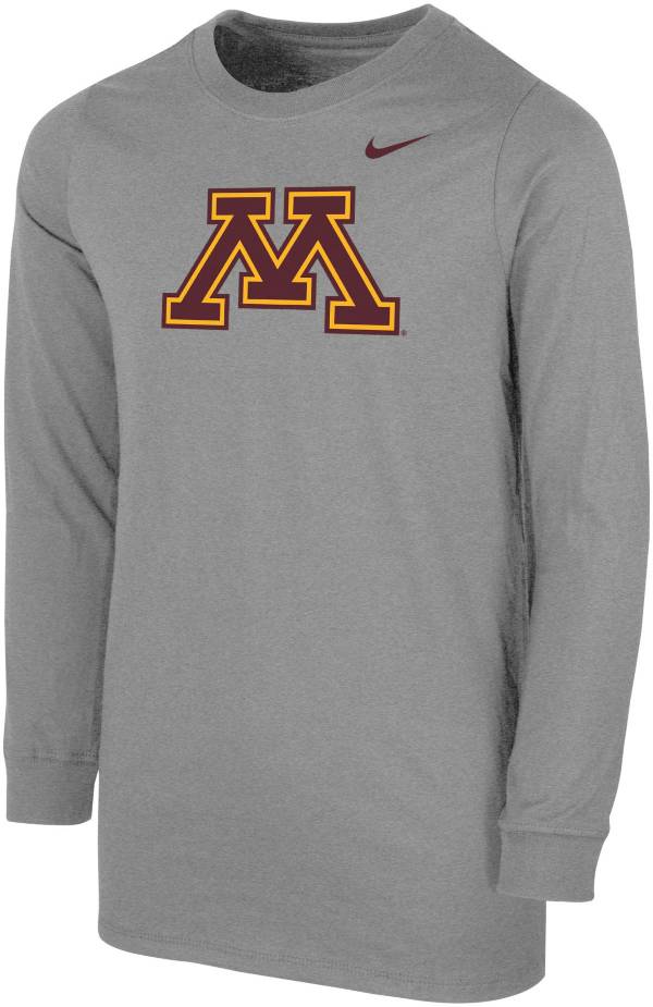 Nike Youth Minnesota Golden Gophers Grey Core Cotton Long Sleeve T-Shirt