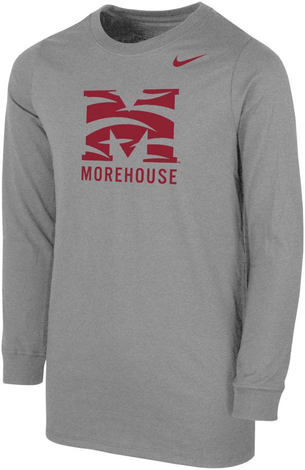 Nike Youth Morehouse College Maroon Tigers Grey Core Cotton Long Sleeve T-Shirt