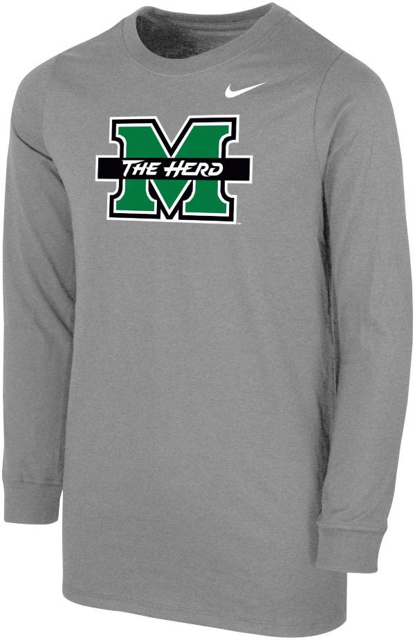 Nike Youth Marshall Thundering Herd Grey Core Cotton Long Sleeve T-Shirt