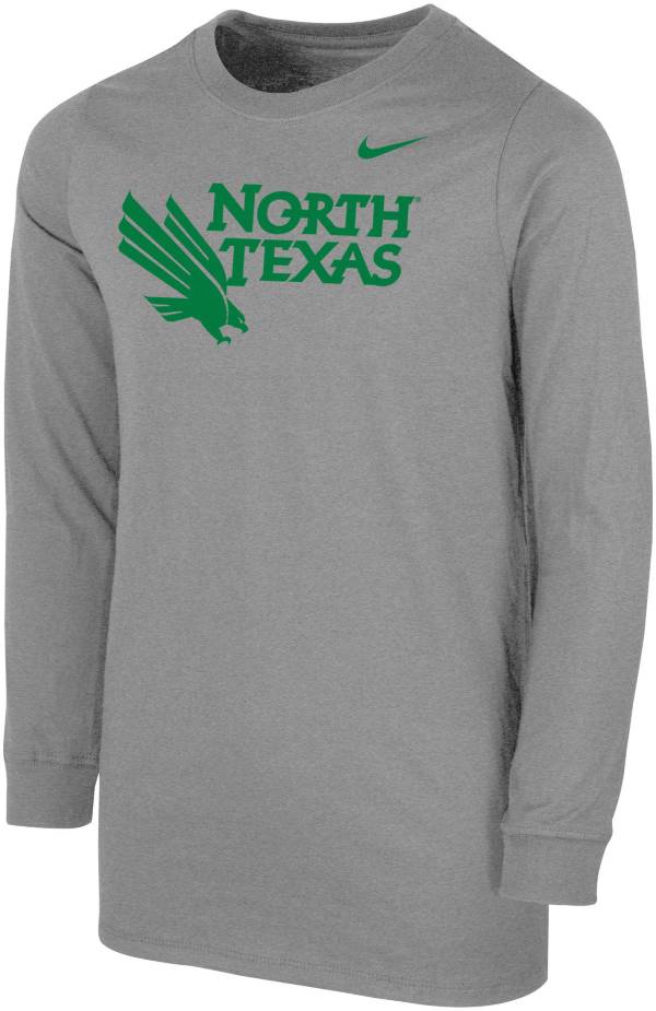 Nike Youth North Texas Mean Green Grey Core Cotton Long Sleeve T-Shirt