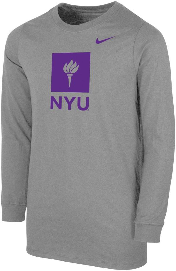 Nike Youth NYU Violets Grey Core Cotton Long Sleeve T-Shirt