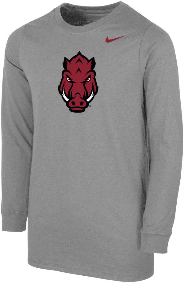 Nike Youth Arkansas Razorbacks Grey Core Cotton Long Sleeve T-Shirt