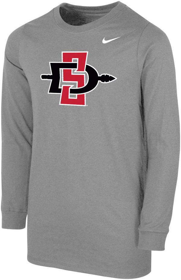 Nike Youth San Diego State Aztecs Grey Core Cotton Long Sleeve T-Shirt