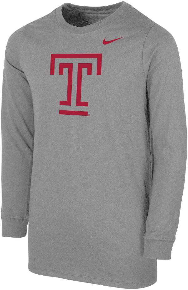 Nike Youth Temple Owls Grey Core Cotton Long Sleeve T-Shirt