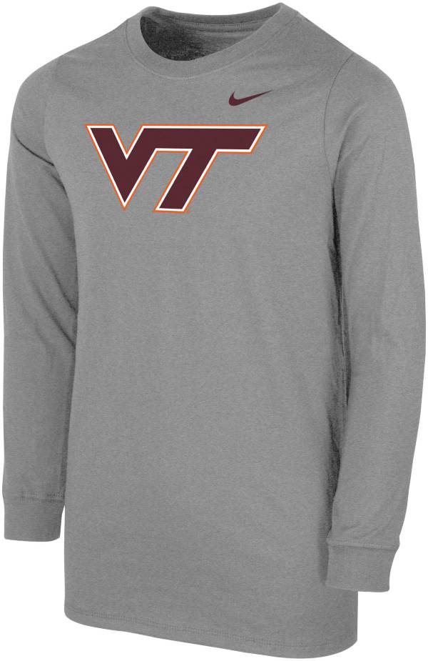 Nike Youth Virginia Tech Hokies Grey Core Cotton Long Sleeve T-Shirt