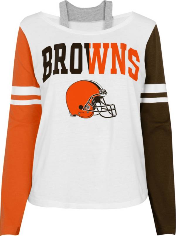 NFL Team Apparel Girl's Cleveland Browns White Long Sleeve T-Shirt