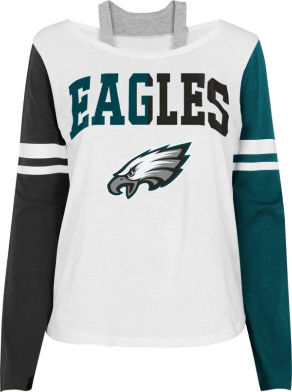 NFL Team Apparel Girl's Philadelphia Eagles White Long Sleeve T-Shirt