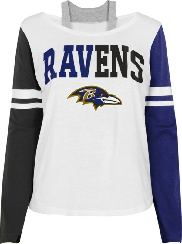 NFL Team Apparel Girl's Baltimore Ravens White Long Sleeve T-Shirt