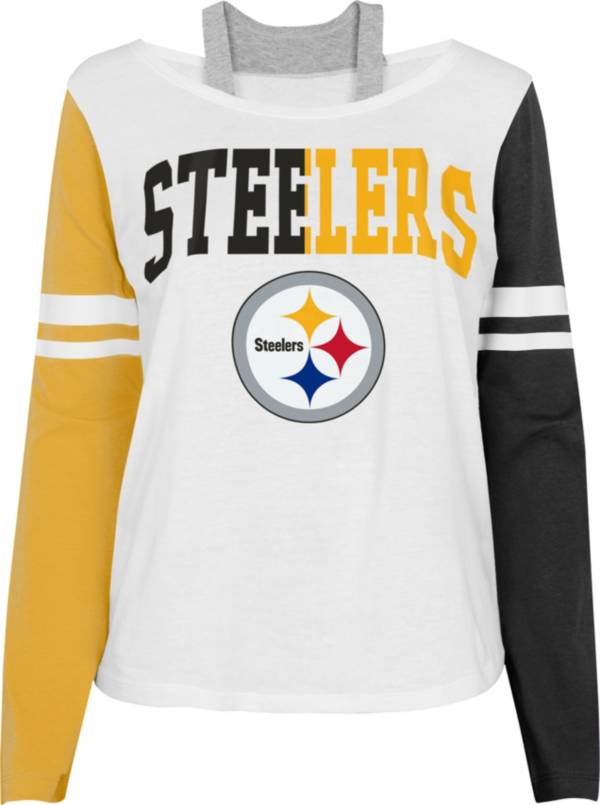 NFL Team Apparel Girl's Pittsburgh Steelers White Long Sleeve T-Shirt