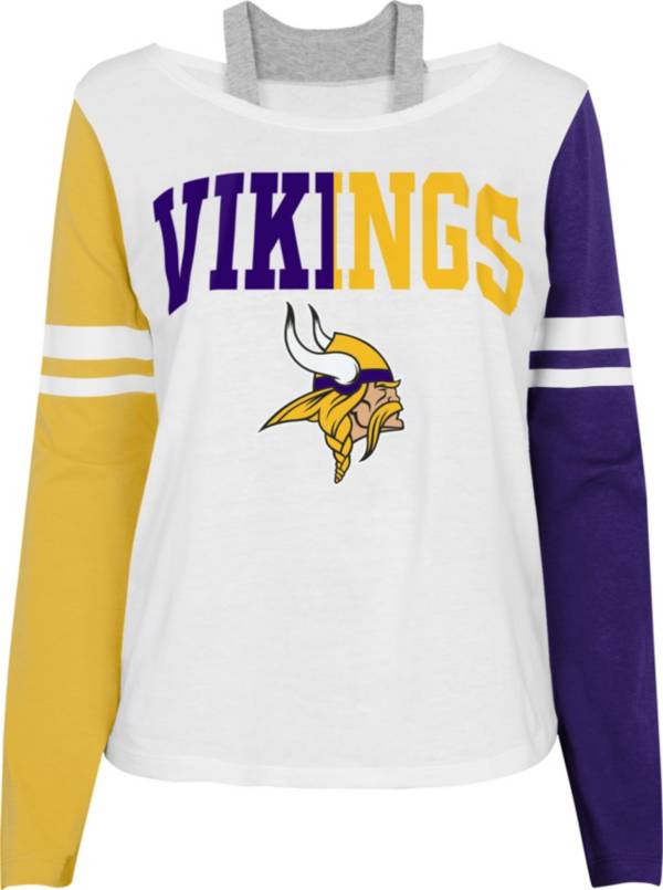 NFL Team Apparel Girl's Minnesota Vikings White Long Sleeve T-Shirt