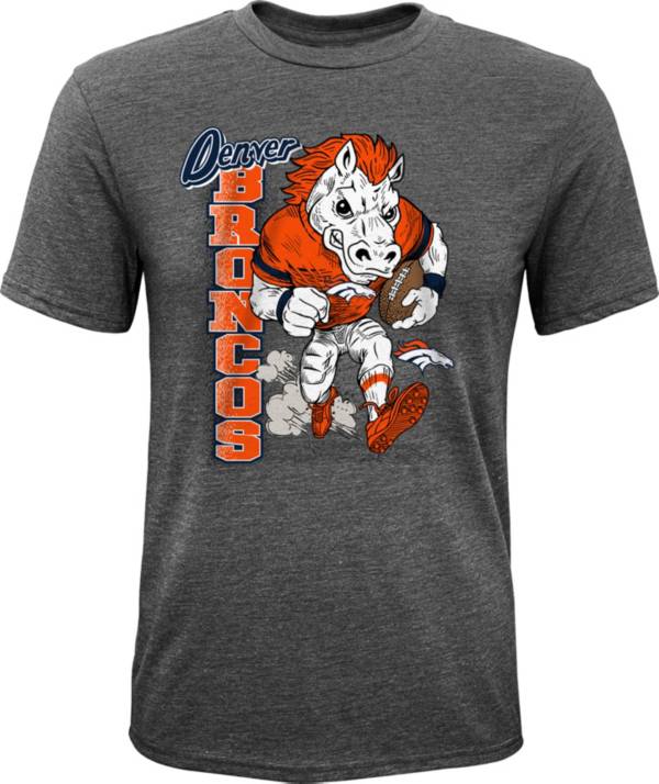 NFL Team Apparel Youth Denver Broncos Dark Grey Heather Bust Loose T-Shirt