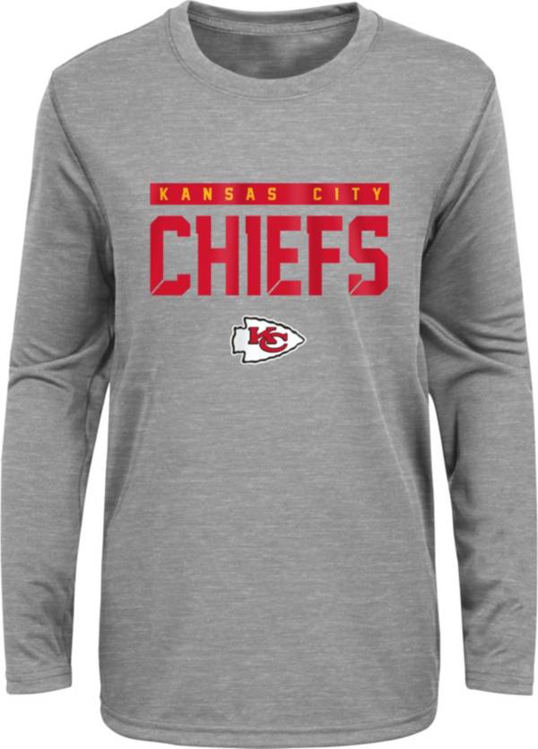 NFL Team Apparel Youth Kansas City Chiefs Charcoal Grey Heather Training Camp Long Sleeve Shirt