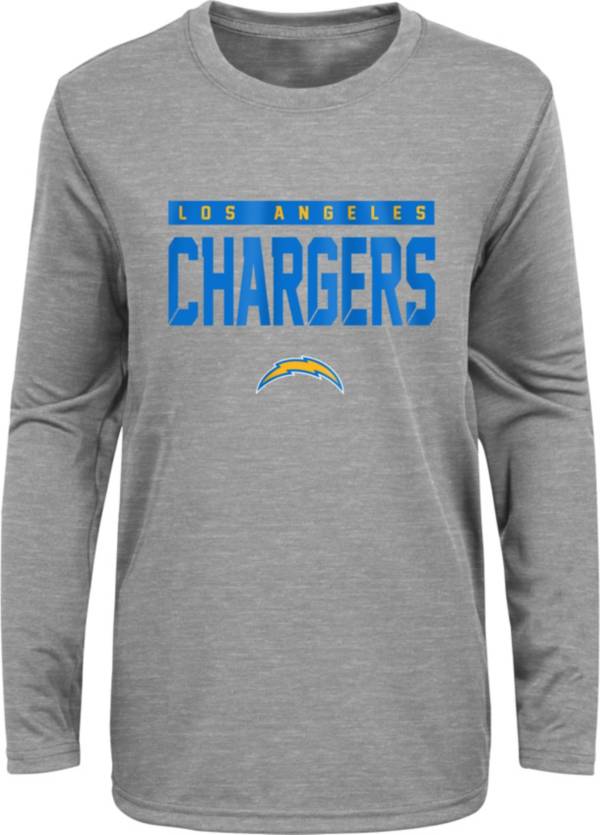 NFL Team Apparel Youth Los Angeles Chargers Charcoal Grey Heather Training Camp Long Sleeve Shirt