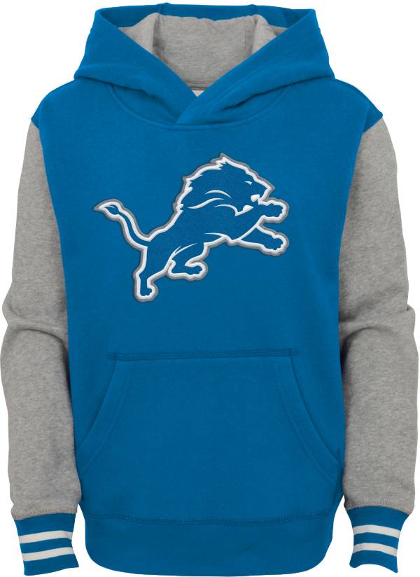 NFL Team Apparel Youth Detroit Lions Blue Heritage Pullover Hoodie