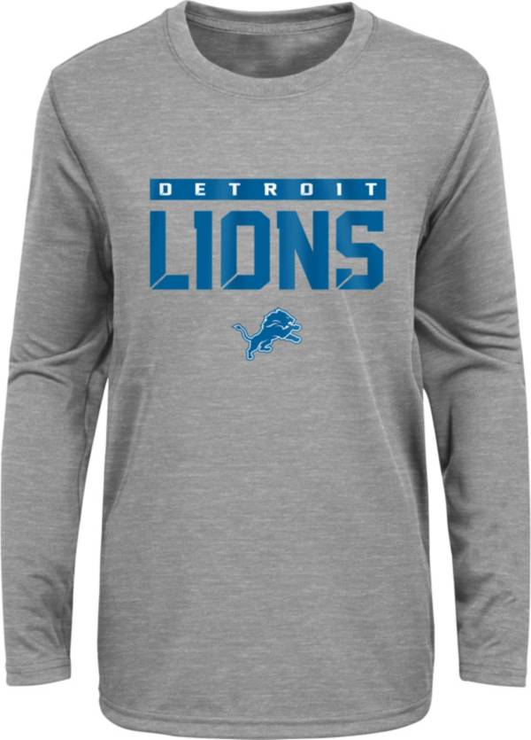 NFL Team Apparel Youth Detroit Lions Charcoal Grey Heather Training Camp Long Sleeve Shirt