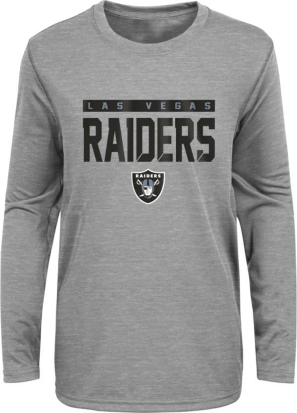 NFL Team Apparel Youth Las Vegas Raiders Charcoal Grey Heather Training Camp Long Sleeve Shirt