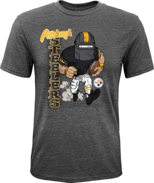 NFL Team Apparel Youth Pittsburgh Steelers Dark Grey Heather Bust Loose T-Shirt