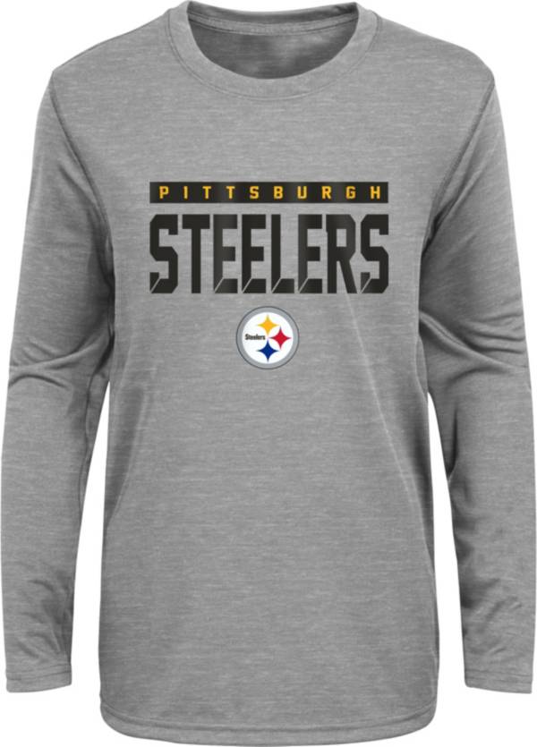 NFL Team Apparel Youth Pittsburgh Steelers Charcoal Grey Heather Training Camp Long Sleeve Shirt
