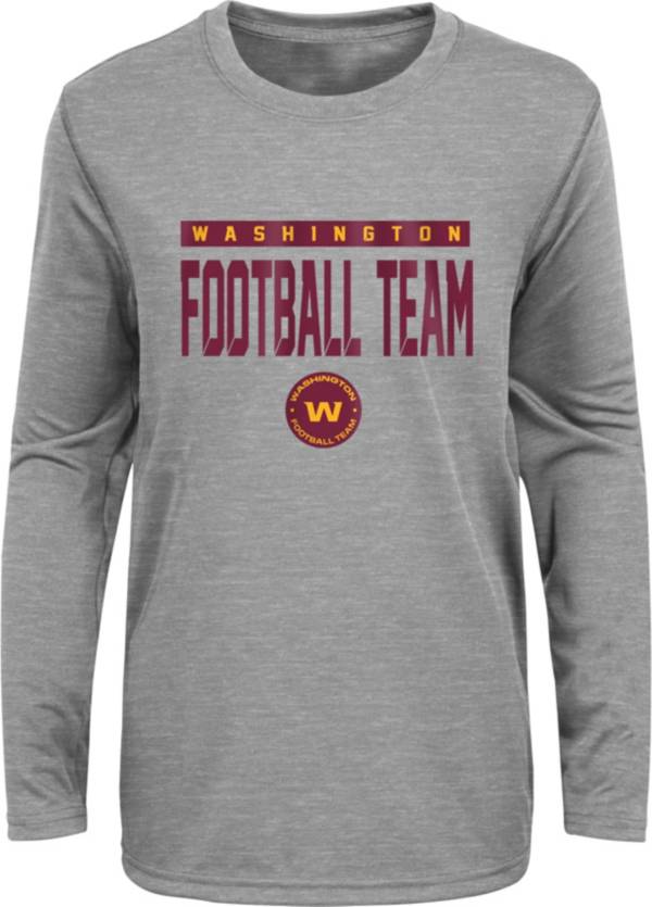 NFL Team Apparel Youth Washington Football Team Charcoal Grey Heather Training Camp Long Sleeve Shirt