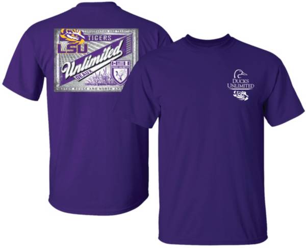 New World Graphics Men's LSU Tigers Purple Ducks Unlimited Label T-Shirt