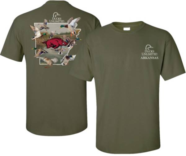 New World Graphics Men's Arkansas Razorbacks Green Ducks Unlimited Graphic T-Shirt